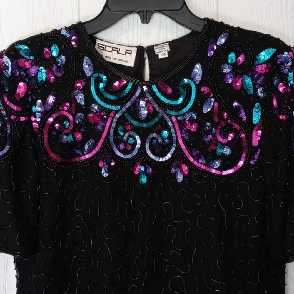Scala 100% Silk Blouse With Sequin Size Medium - image 4